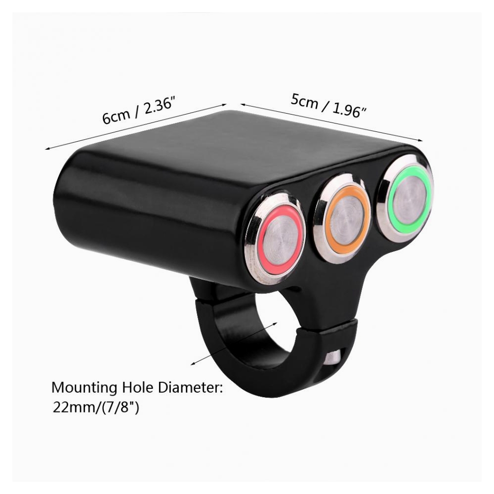 3 in 1 CNC Aluminum Alloy Handlebar Switch (2 ON/OFF 1 Push Button) 22mm 7/8″ Triple Switch with Backlight for Motorcycle, Harley, Dirt Bike, Scooter, ATV
