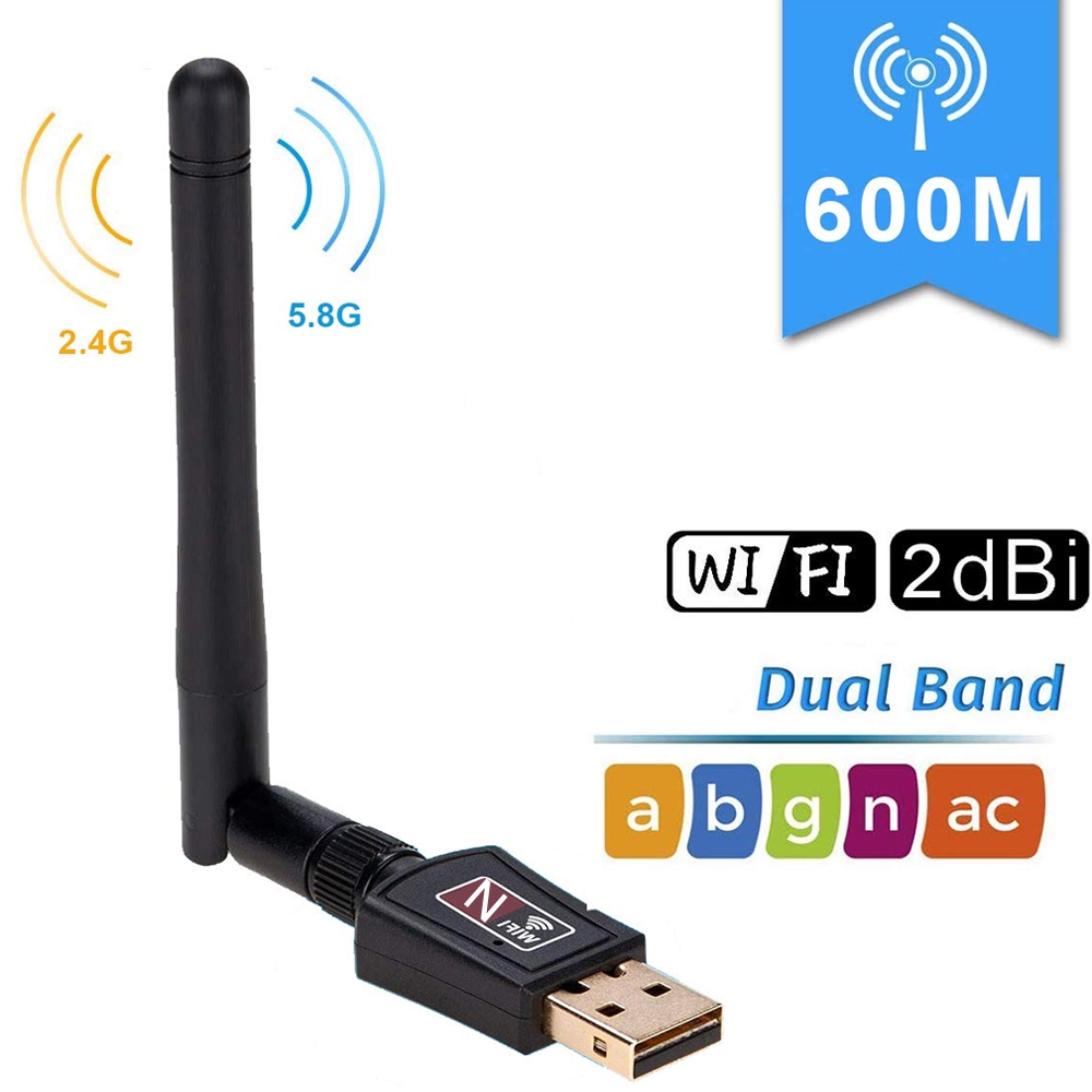 600Mbps USB WiFi Dongle 2.4Ghz, 802.11N Wireless WiFi Adapter with Hi Range Flexible Antenna Compatible with Windows XP/7/8/8.1/10 - MAC OS 10.7~10.13