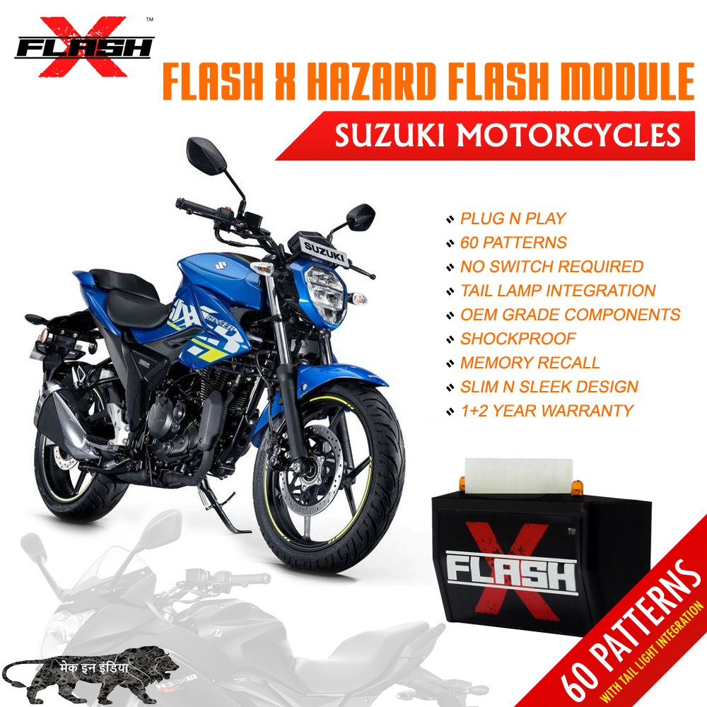 Flash X Hazard Flash Module for Suzuki Motorcycles/ Scooter, Plug & Play 60 Blinking Patterns with Tail Light Integration