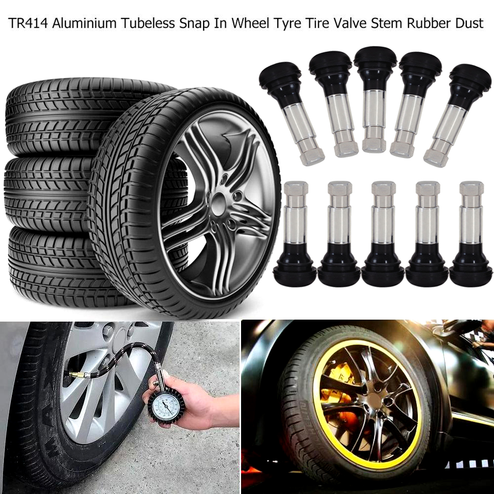 2x Car Motorbike Tubeless Tyre Metal Valve Stems With Dust Caps – Unbranded