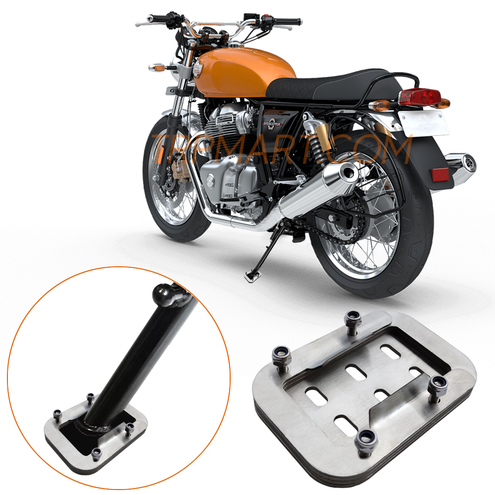 CNC Stainless Steel Kickstand Extension/ Enlarger, Base Support Pad Plate Stand Compatible with/ for Royal Enfield Interceptor 650