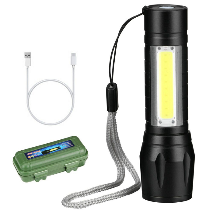 Mini High Power Micro USB Rechargeable Aluminum Alloy COB Flashlight Zoomable 4 Modes Portable Tactical Flashlight