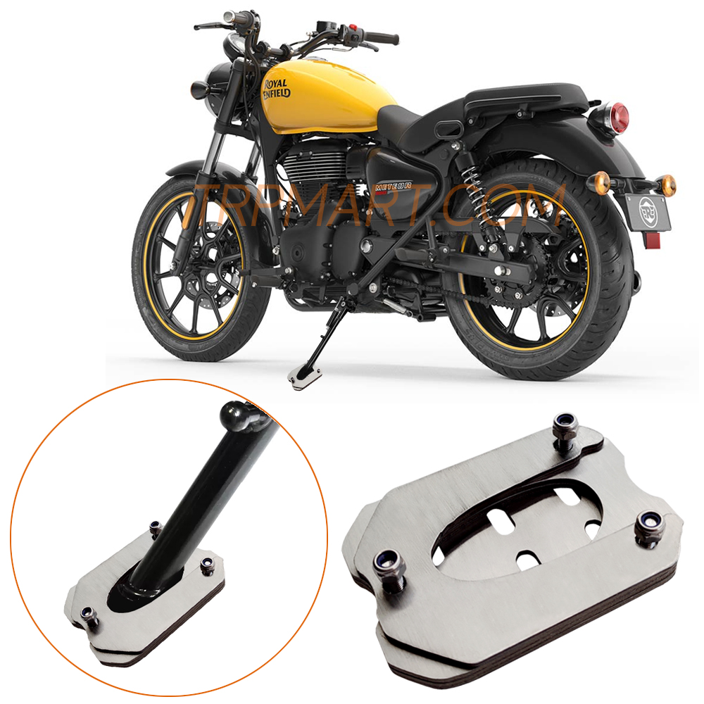 CNC Stainless Steel Kickstand Extension/ Enlarger, Base Support Pad Plate Stand Compatible with/ for Royal Enfield Meteor