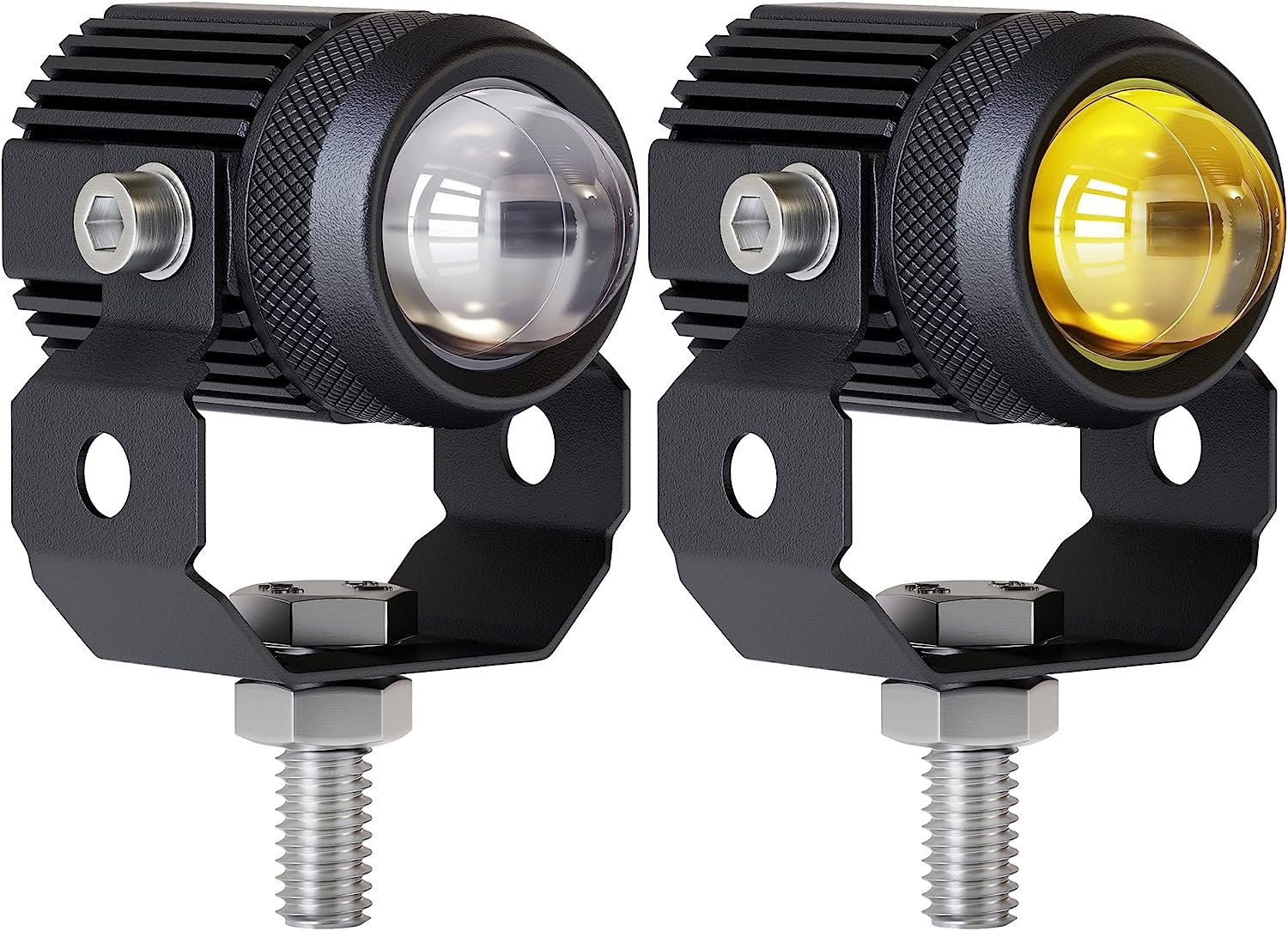 HJG 12V Mini Drive LED Fog Light  Double Color (White & Yellow)  for All Motorcycle 2Pcs