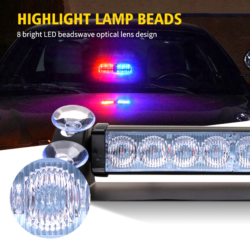 VEEMASTER 2-in-1 LED Strobe Light Bar – Amber/White, 32W, Suction Mount, Traffic Advisor