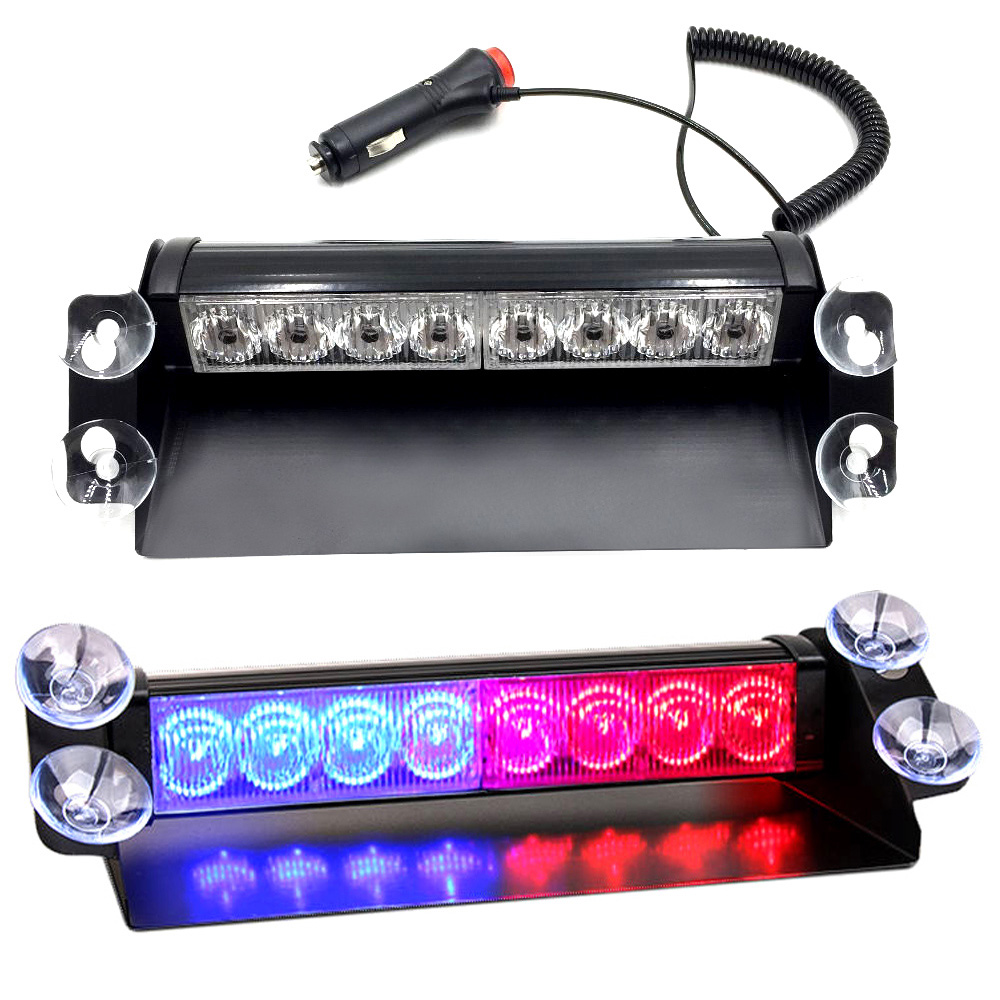 8 LED Red/ Blue Police Flashing Strobe Light for All Car Windshield, Traffic Advisor Emergency Warning Lights with Cigarette Lighter Socket Connector