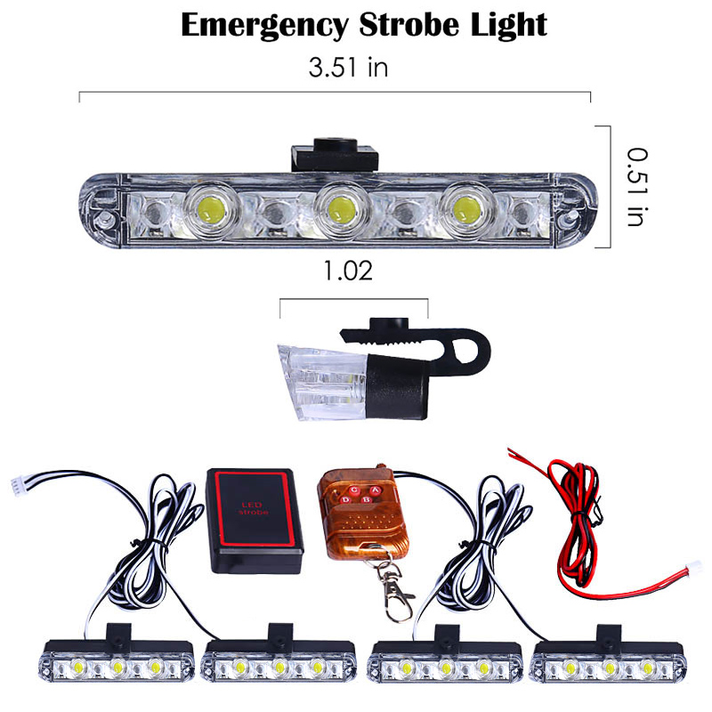 12 LED Red/ Blue Police Flashing Strobe Light for All Car Front Grill,  Police Warning Lights with Wireless Remote Control