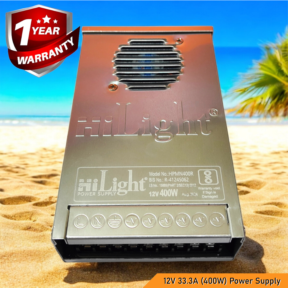 HiLight 12V 400W 33.3A SMPS Power Supply – Rainproof IP43, Heavy-Duty 12V 400W Adapter for Indoor & Outdoor Use, 1-Year Warranty