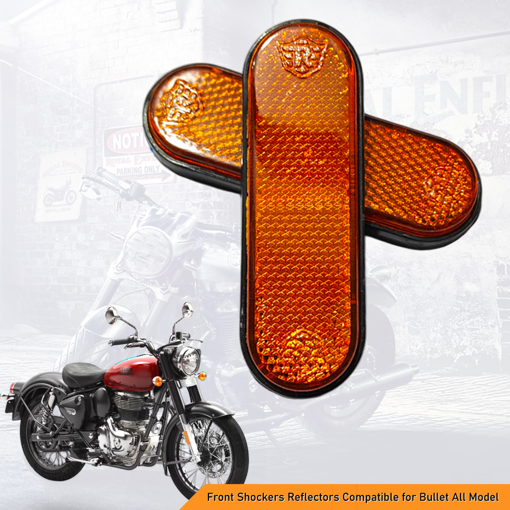 High Quality Front Shockers Reflectors Compatible With Royal Enfield All Model - Self-Adhesive Safety Warning Orange/ Yellow Reflectors for Motorcycle (Set of 2)
