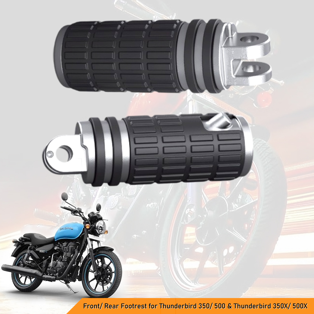 Heavy Duty Front/ Rear Footrest Compatible With ThunderBird 350/ 500 & Thunderbird 350X/ 500X Motorcycles - Pillion Wide Footrest, Enhanced Comfort & Stability (Left & Right - 2 Pcs, Silver)