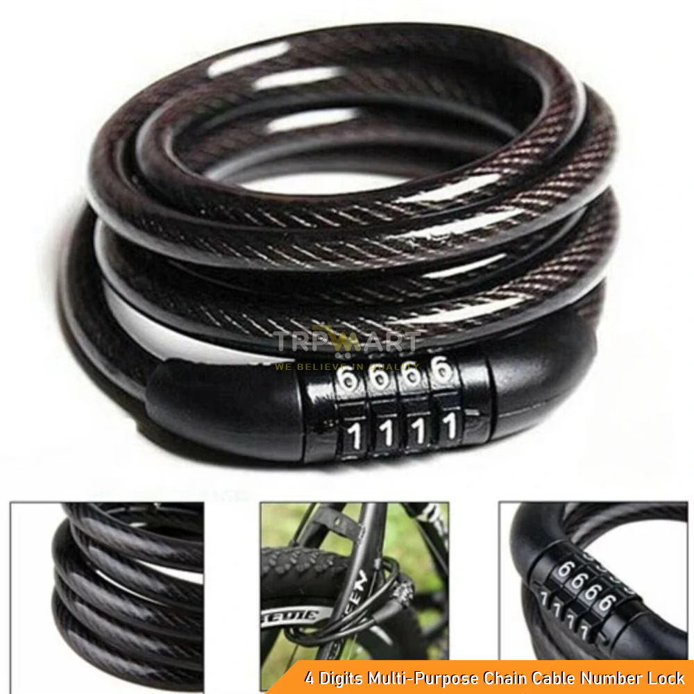 Heavy Duty Strong Motorcycle 4 Digital Code Mountain Bike Cycle Security Chain Padlock Fixed Password Anti-theft Lock - 4-Digit Combination Chain Lock