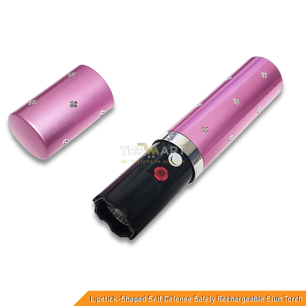 Portable Lipstick-Shaped Self Defense Safety Rechargeable Stun Torch with LED Flashlight, Powerful Electric Shock Flashlight for Girls & Women's Gift
