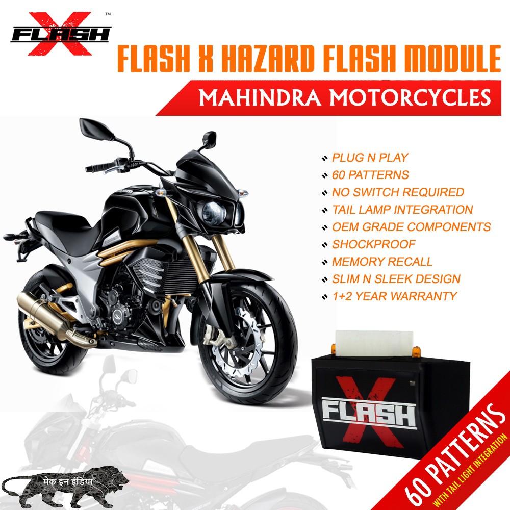 Flash X Hazard Flash Module for Mahindra Mojo 400, Plug & Play 60 Blinking Patterns with Tail Light Integration