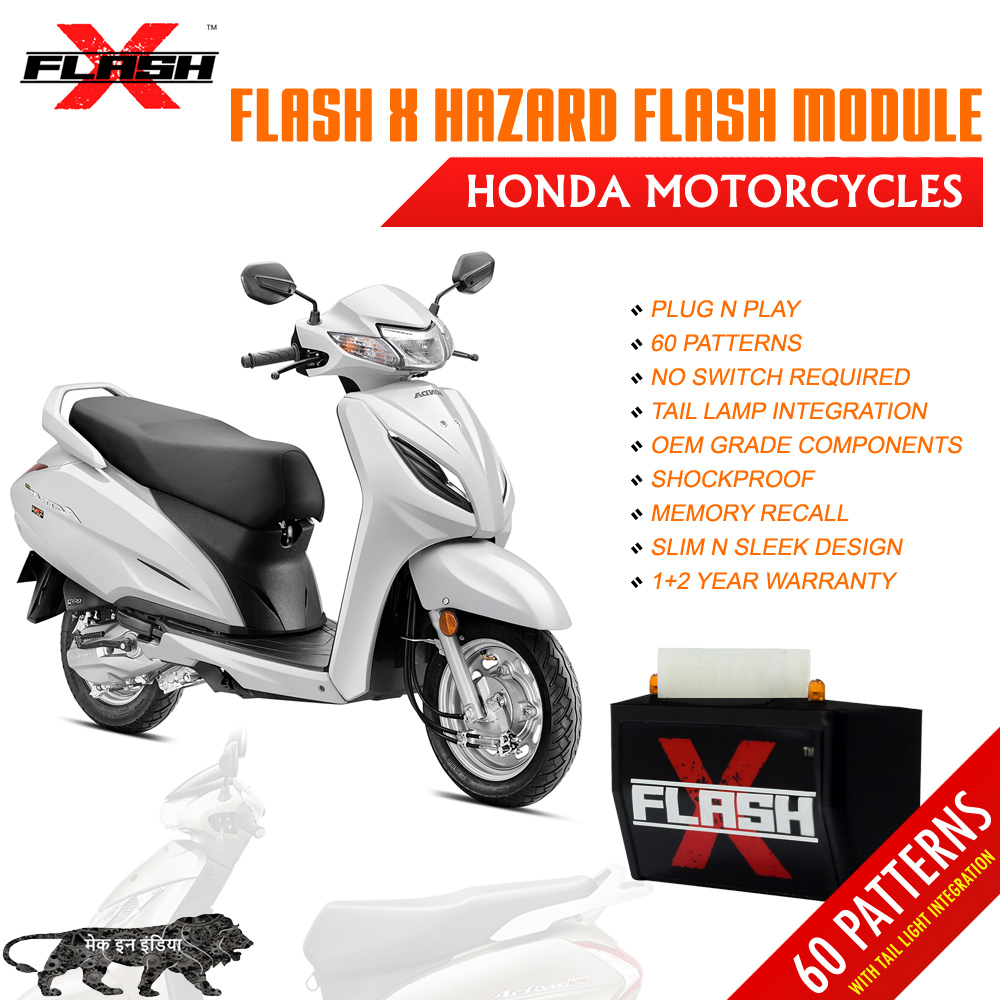 Flash X Hazard Flash Module for Honda Activa, Plug & Play 60 Blinking Patterns with Tail Light Integration