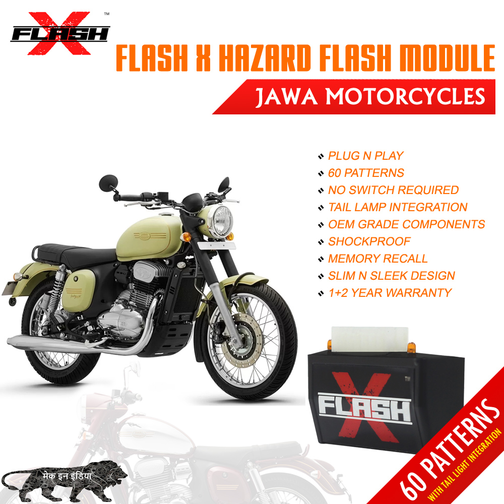 Flash X Hazard Flash Module for Jawa Motorcycles, Plug & Play 60 Blinking Patterns with Tail Light Integration