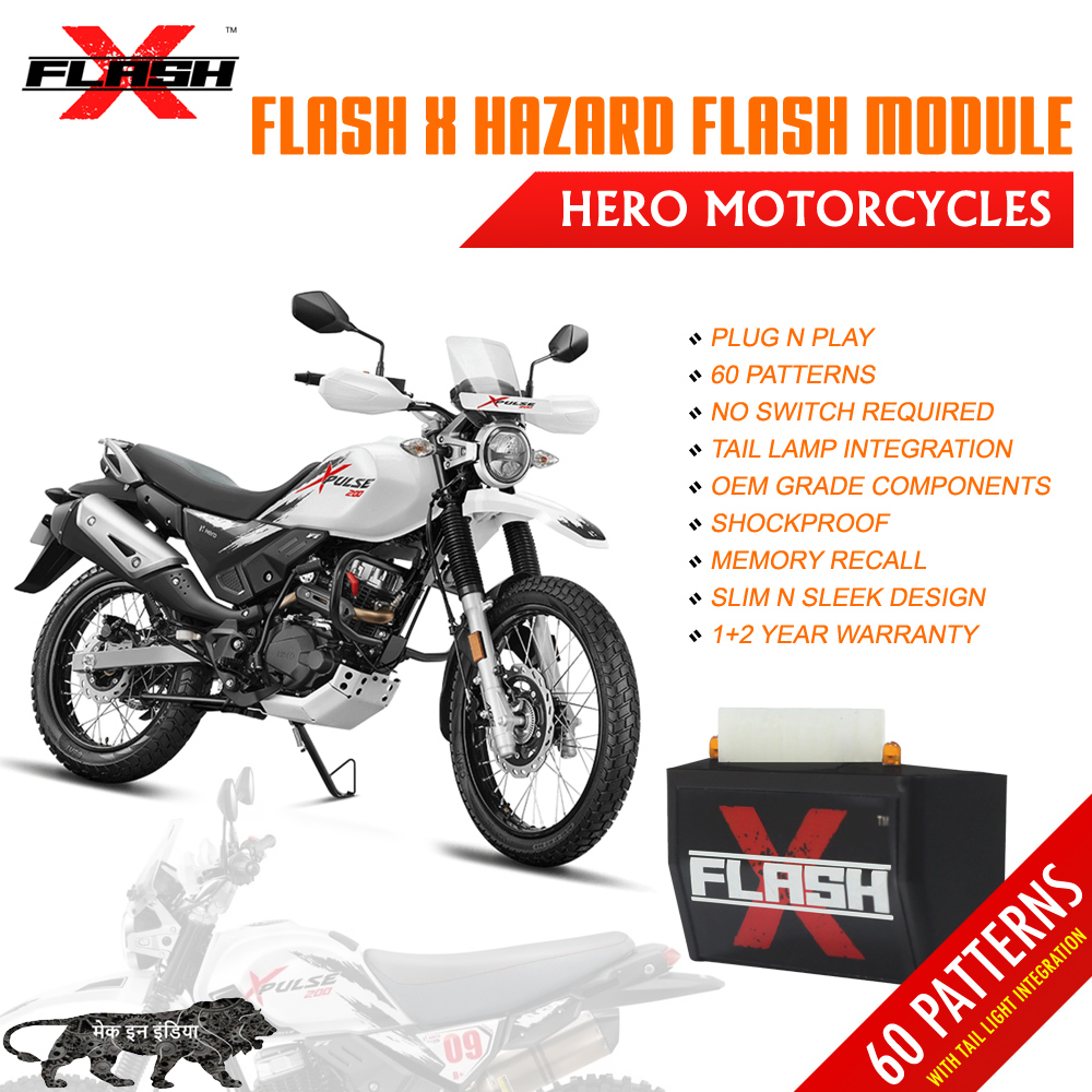 Flash X Hazard Flash Module for Hero Xpulse 200, Plug & Play 60 Blinking Patterns with Tail Light Integration