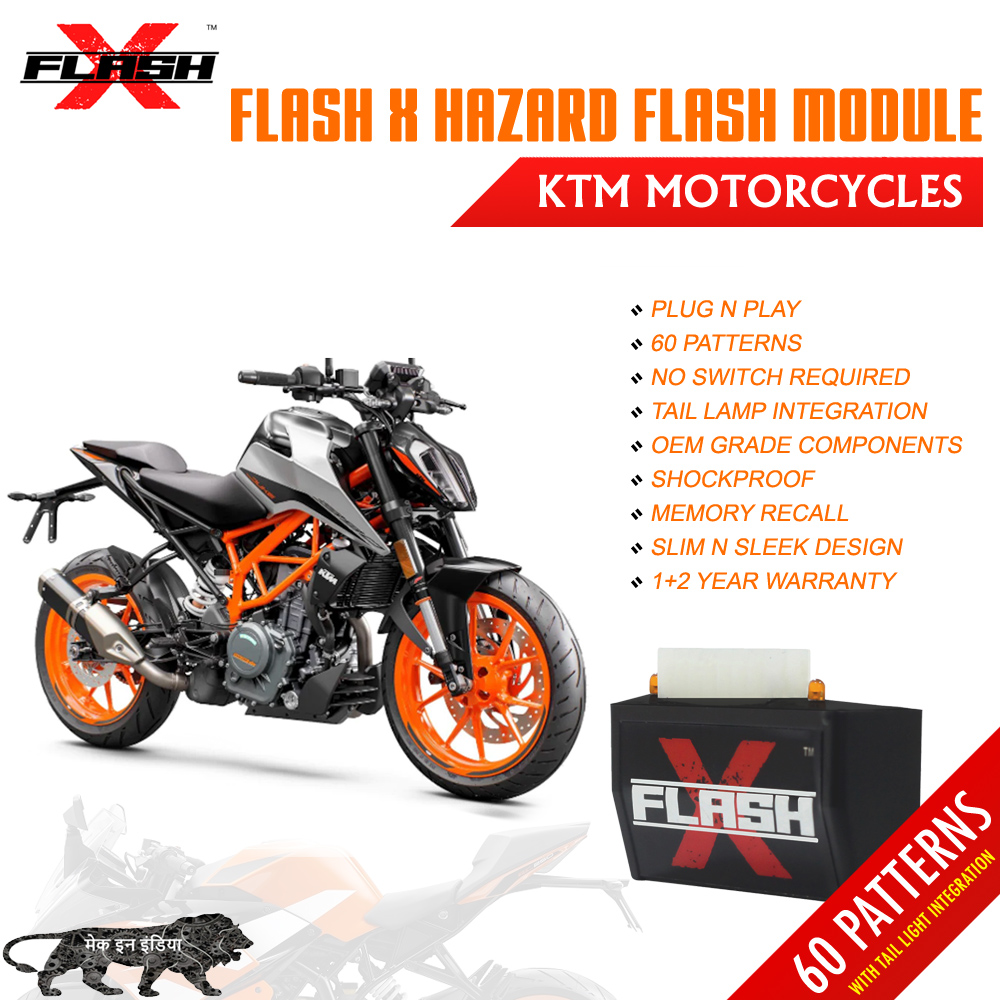 Flash X Hazard Flash Module for KTM Motorcycles, Plug & Play 60 Blinking Patterns with Tail Light Integration