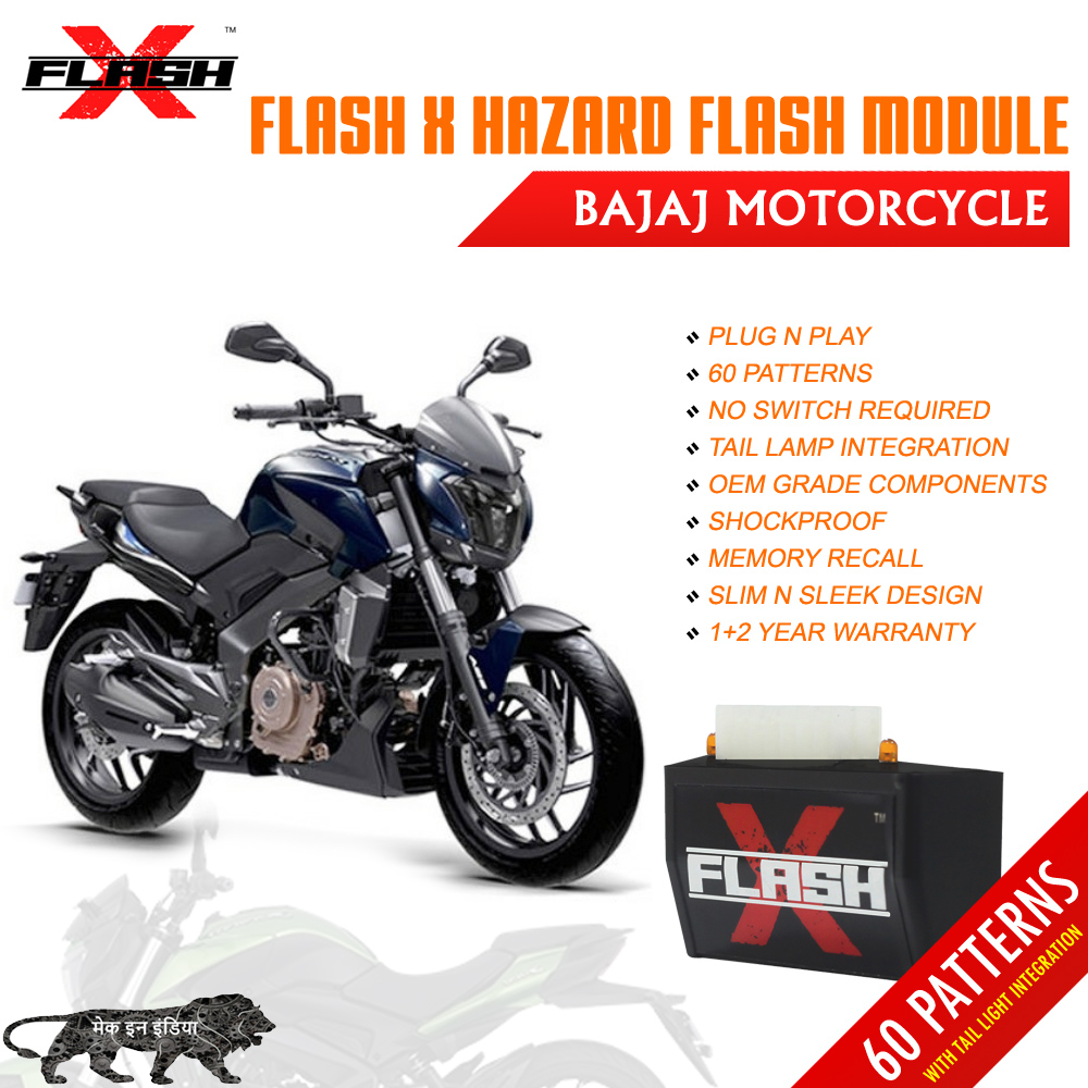 Flash X Hazard Flash Module for Bajaj Motorcycles, Plug & Play 60 Blinking Patterns with Tail Light Integration