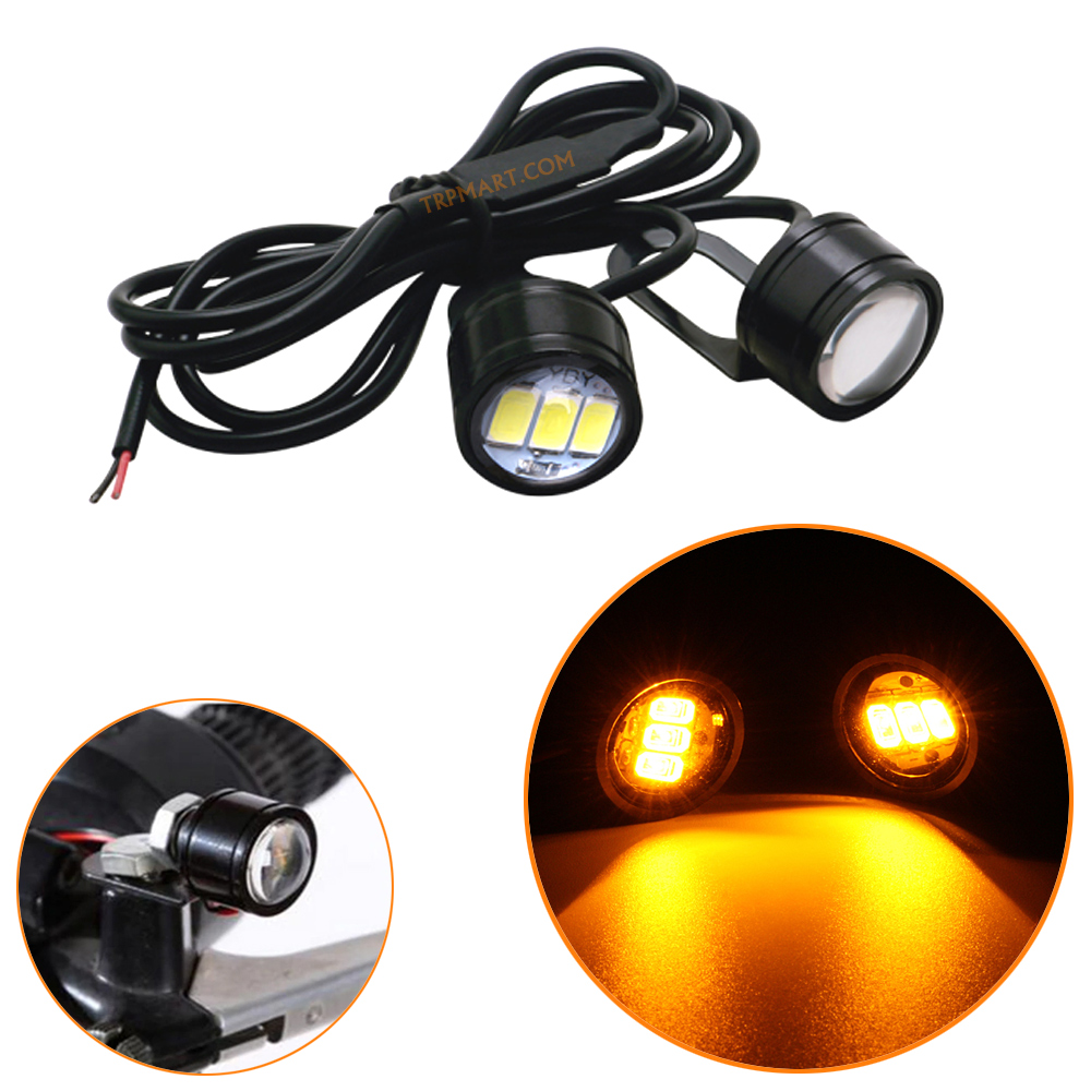 Waterproof 12V Yellow/ Amber Strobe Light, Mirror Mount Led Flash, Eagle Eye LED Strobe Backup DRL Lights Lamp, Warning Brake Light Lamp for Bikes & Car