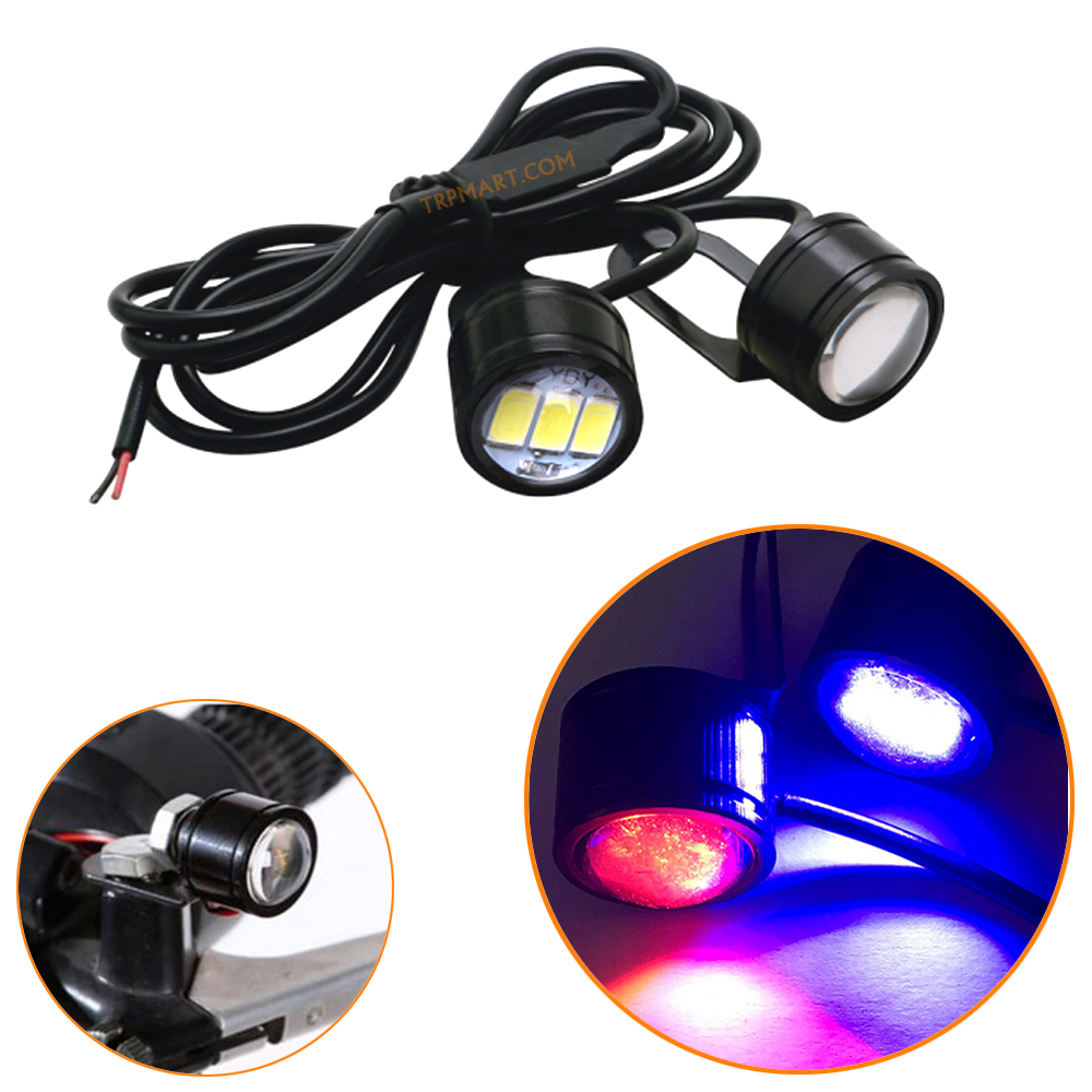 Waterproof 12V Red & Blue Strobe Light, Mirror Mount Led Flash, Eagle Eye LED Strobe Backup DRL Lights Lamp, Warning Brake Light Lamp for Car & Bikes