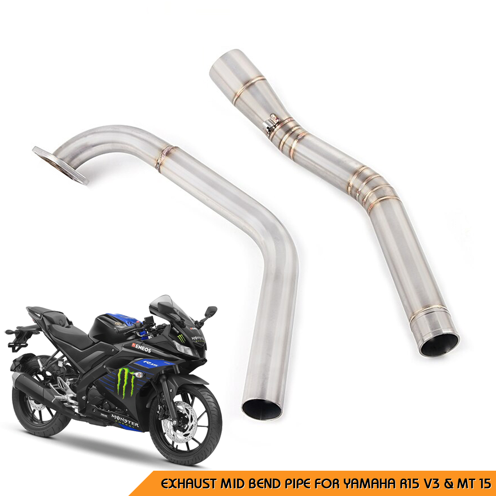 Stainless Steel Exhaust Mid Bend Pipe for Yamaha R15 V3 & MT 15, Exhaust Mid Slip-on Upgrade Bend Pipe - Performance & Durability