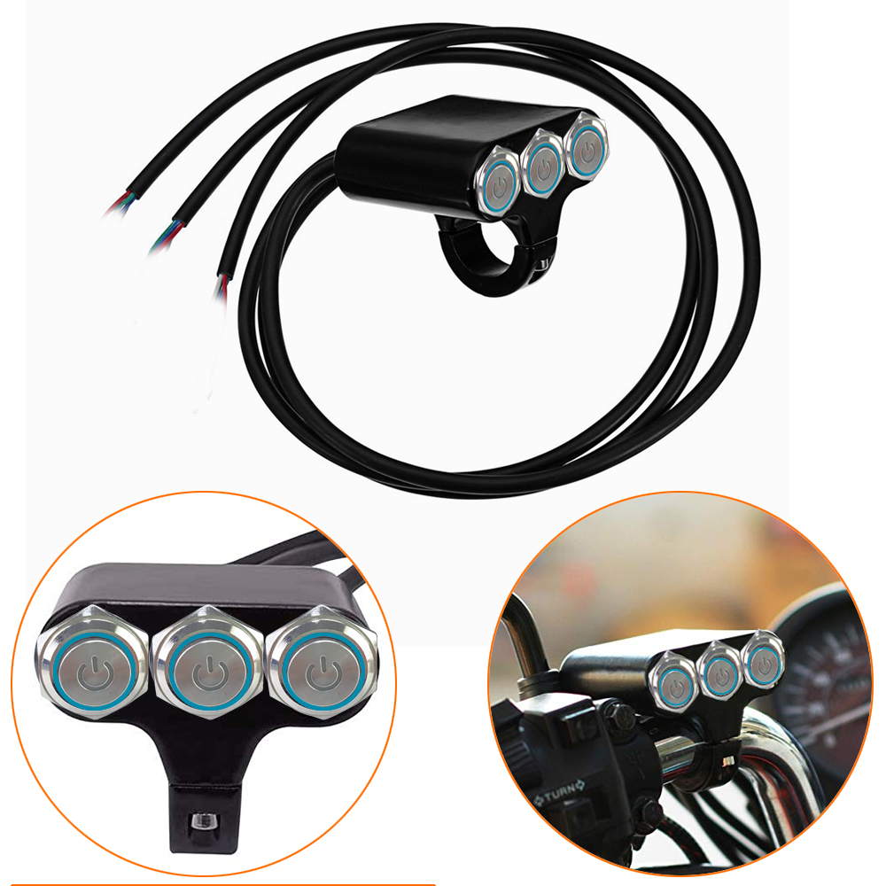 Universal 3 in 1 CNC Aluminum Alloy 22mm 7/8″ Motorcycle Handlebar Momentary Triple Switch with Indicator Backlight for Motorcycle, Harley, Dirt Bike, Scooter, ATV