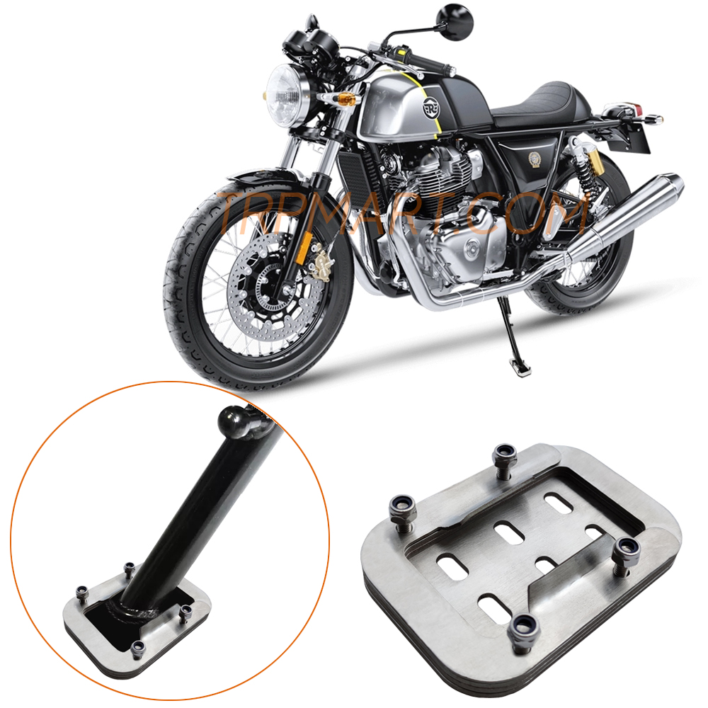 CNC Stainless Steel Kickstand Extension/ Enlarger, Base Support Pad Plate Stand Compatible with/ for Royal Enfield Continental GT 650