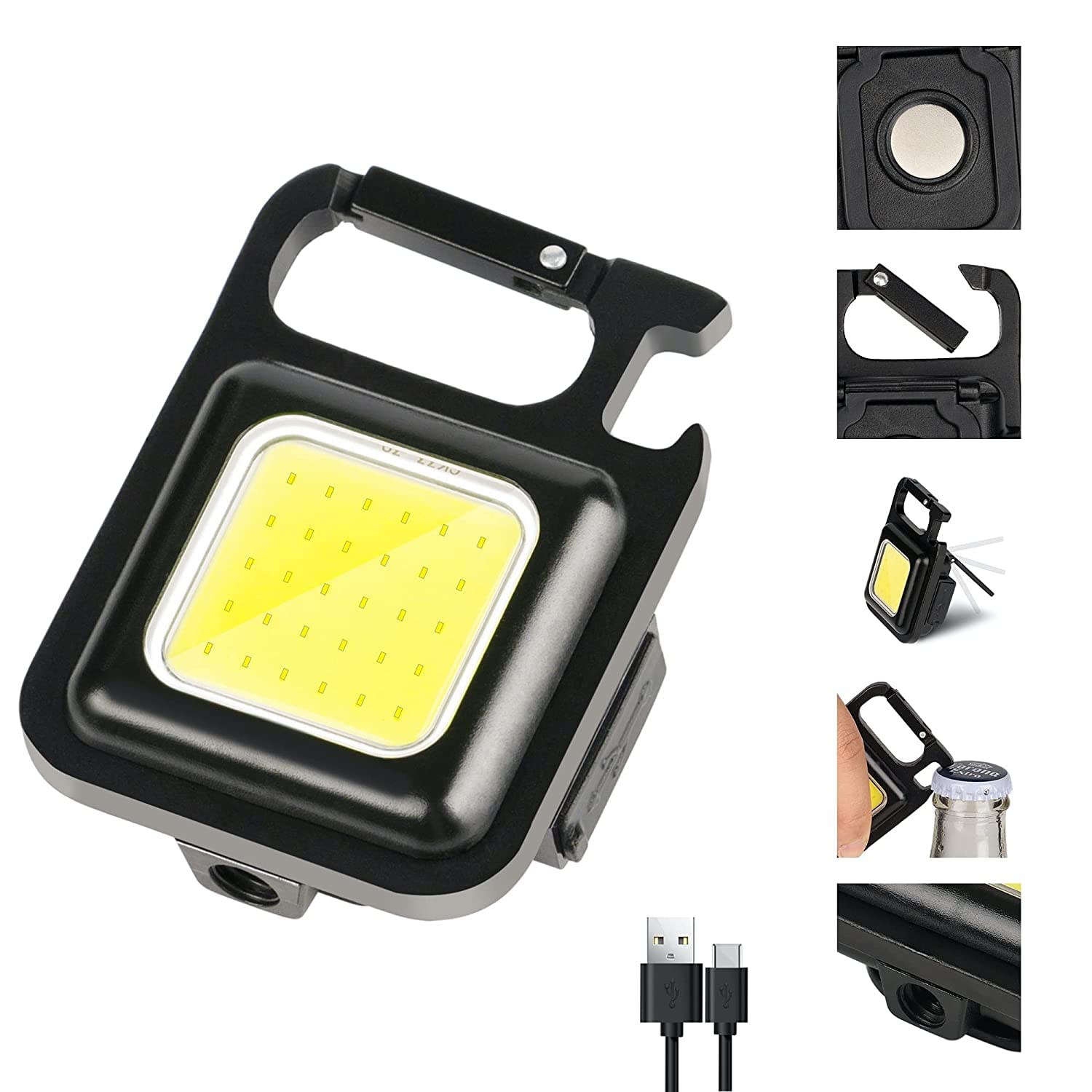 LED Camping Lights Flashlight Keychain Aluminium Alloy Portable COB Work Light Lamps Rechargeable Outdoor Fishing Hiking Lantern