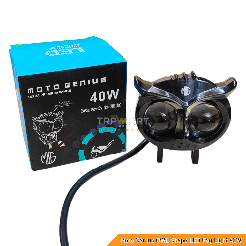 Moto Genius OWL Shape LED Fog Light 40W – 2 LED, 4 Modes, Dual Color Beam, Universal Motorcycle Fit