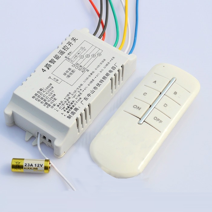 Wireless 4 Channel RF Remote Control Switch, Digital Switch for Lights, Fans, TV & Home Appliances - Long Range Digital RF Controller