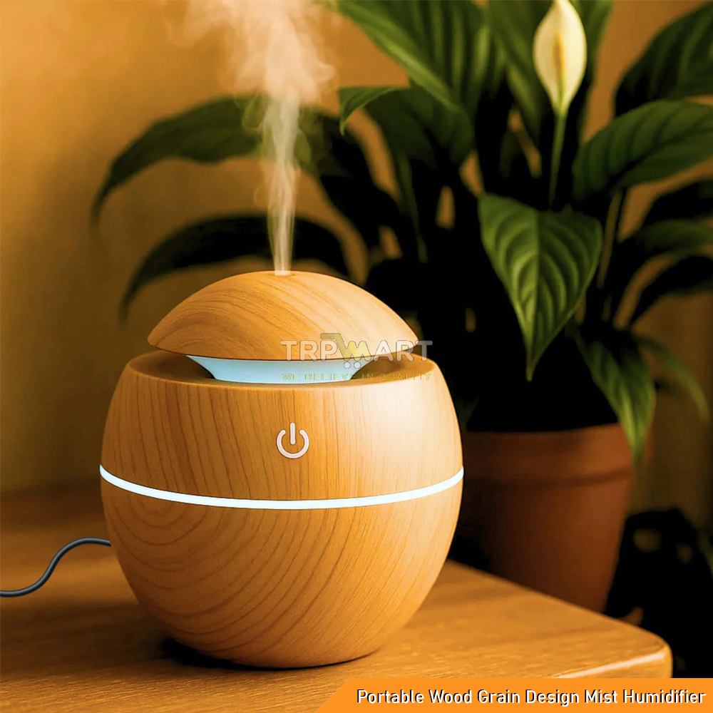 Mini Wood Grain Ultrasonic USB Essential Oil Diffuser Portable Desktop Aromatherapy Air Humidifier with RGB Back Light for Home, Office, Car Use