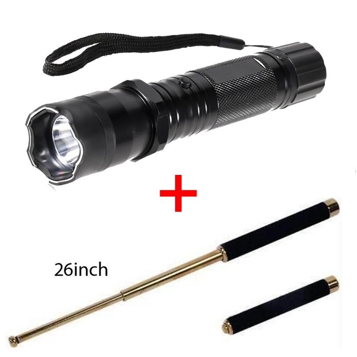 Combo Self Defense Stun Torch with Flashlight Torch & Folding Stick 26 Inches Expandable Branded Baton