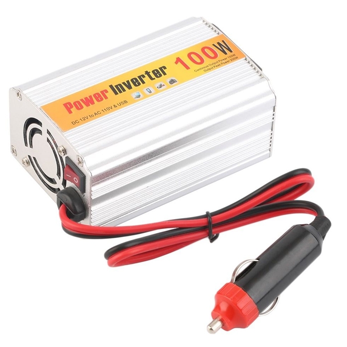 100 Watt Car Auto Converter/ Inverter 12V DC to 220V AC + USB 5V for Home, Car, School Bus DVR Camera, Solar Panel, Color TV, Mobile Charger, CFL