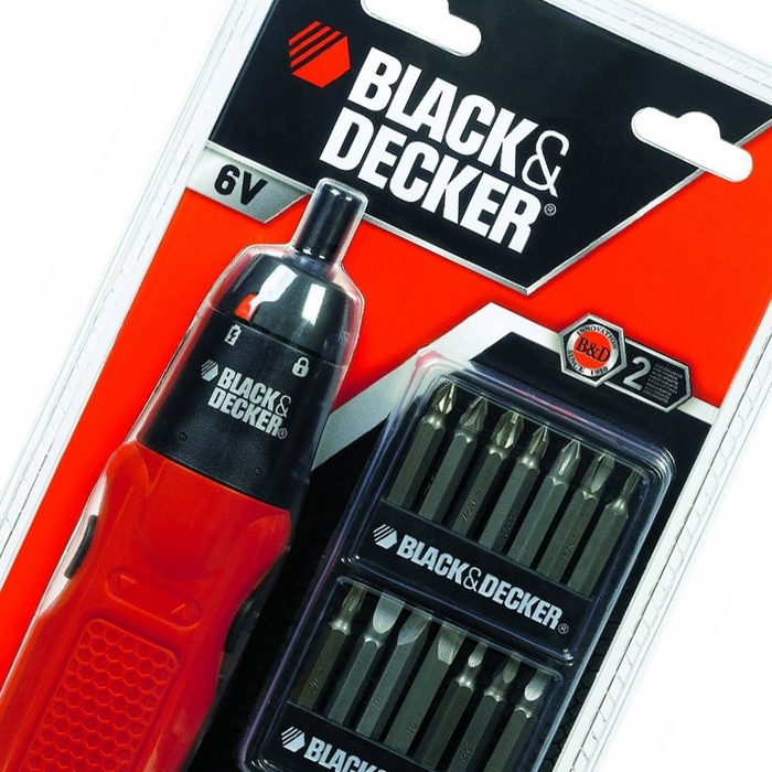 Black & Decker Battery Powered Screwdriver A7073, Cordless 6V Screwdriver with 4 Batteries & 14 PCs Bits