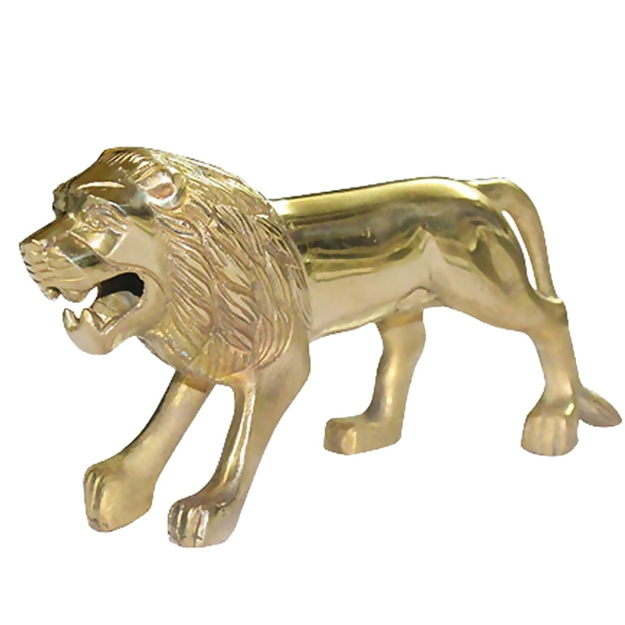 Premium Finished Pure Brass Lion Statue - Vaastu & Feng Shui Showpiece for Home, Office, Gifting | Handcrafted Decor & Mudguard Ornament for Royal Enfield & All Motorcycles