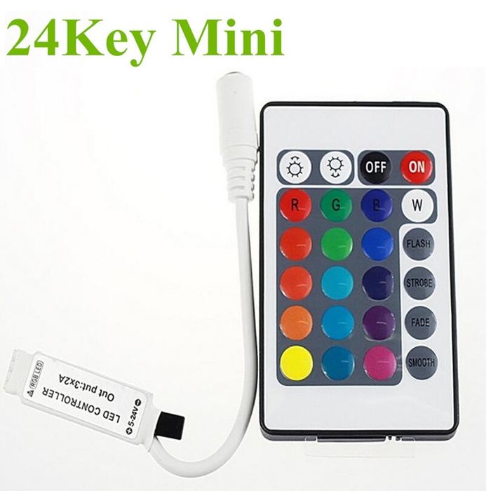 Mini Slim 24 key IR Infrared Controller 5-24V DC for RGB Strip Light, 12V DC 6 Amp