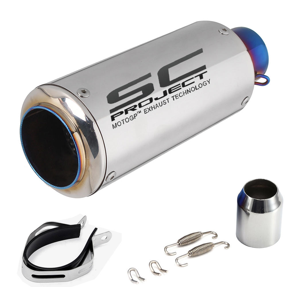 Universal Stainless Steel SC Project Chrome Metal Exhaust Silencer, 36-51mm Muffler Pipe for all Bikes/ Motorcycle