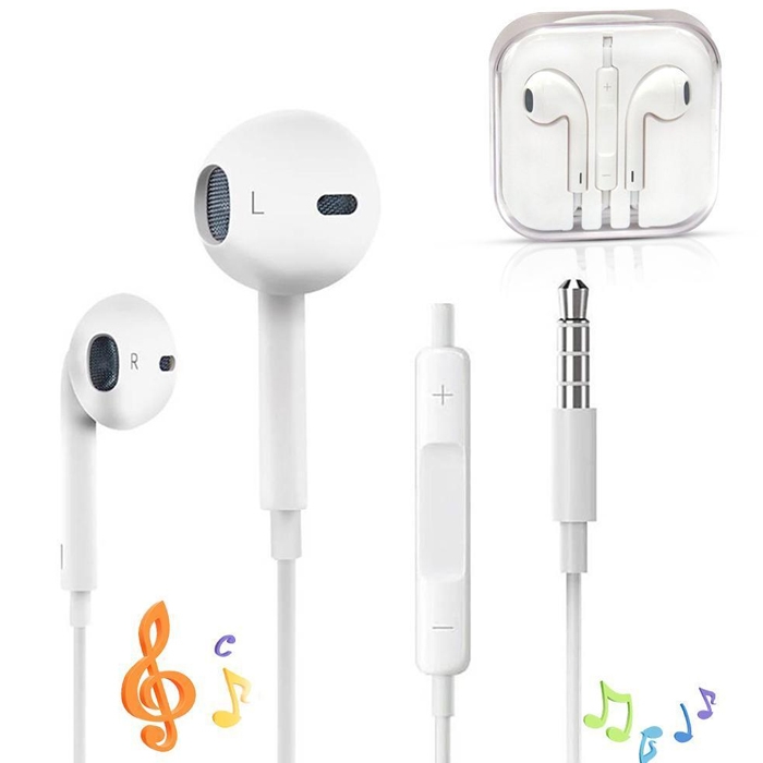 White Earphones Earbuds Headphone Mic & Volume Control for Mobile & for Ipad, iPhone 5/ 5c/ 5s/ 6/ 6s/ 7 Plus