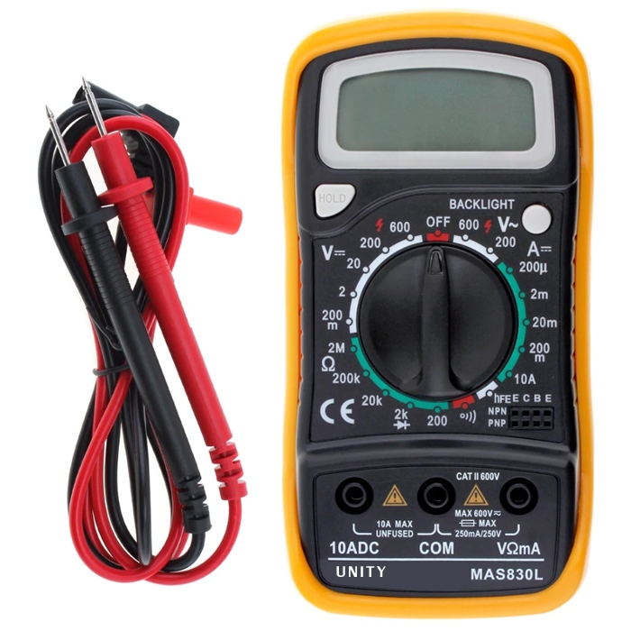 UNITY MAS830L Digital Handheld Multimeter Multi-Tester White/ Blue Back-Light LCD