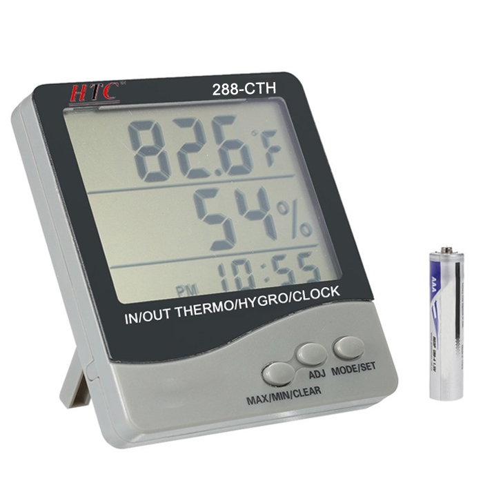 HTC Instrument 288-CTH Digital Hygro/ Thermometer/ Temperature Meter With Clock Large 3 Line LCD Display