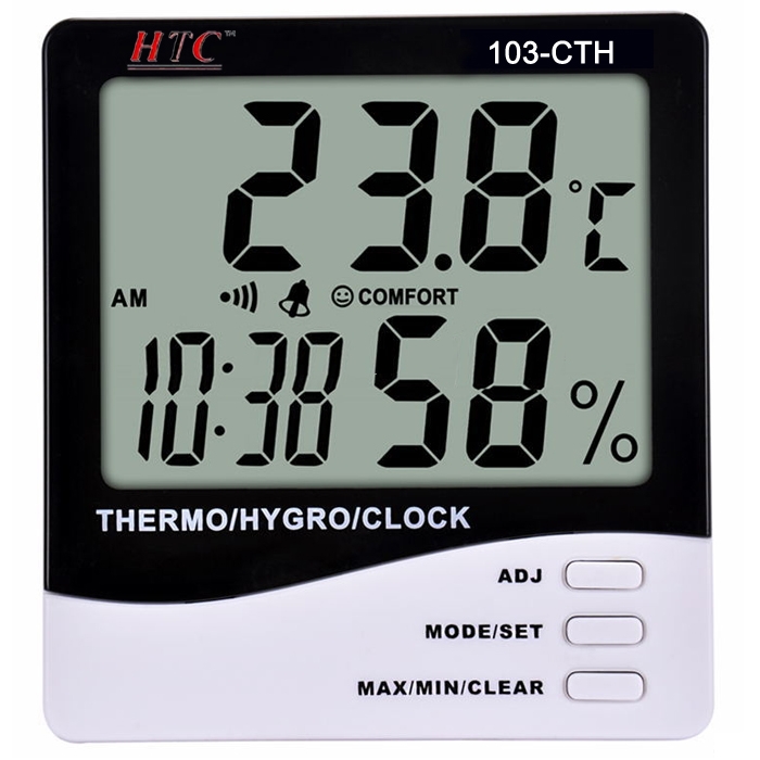 HTC Instrument 103-CTH Digital Hygro/ Thermometer/ Temperature Meter With Clock Large 2 Line LCD Display