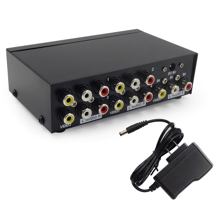 4 Port RCA Video Audio AV 1 In 4 Out TV Splitter Box 1 to 4 Screen, 3 RCA Distributor 1 in 4 RCA Audio video Adapter AV No Switch