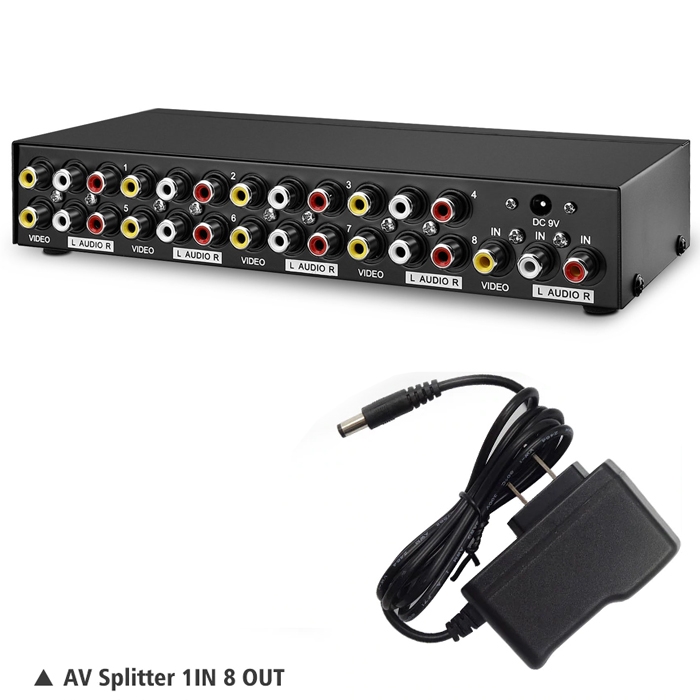 AV Splitter HDTV DVD RCA Video Splitter box 1 to 8 out 3 RCA distributor 1 in 8 RCA Audio video adapter AV no switch