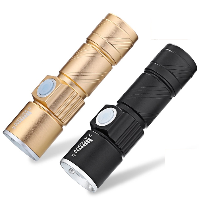 Mini Zoom 3 Modes USB Rechargeable Ultra Bright LED Torch Flashlights with Adjustable Focus Light for Camping Hiking Emergency - XR-Q5