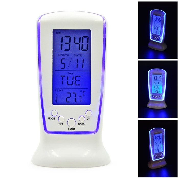 Digital Blue LED LCD Square Clock, Frozen LED Digital Clock, Despertador Desk Clock, Bedside Alarm Clock With Temperature Display, Square Clock DS-510