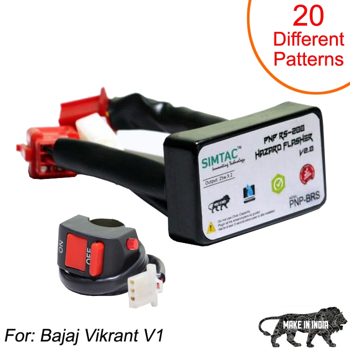 SIMTAC Hazard Flasher Module Adapter for Bajaj Motorcycle, Waterproof 20 Patterns Plug & Play Hazard Flasher Module with Control Switch