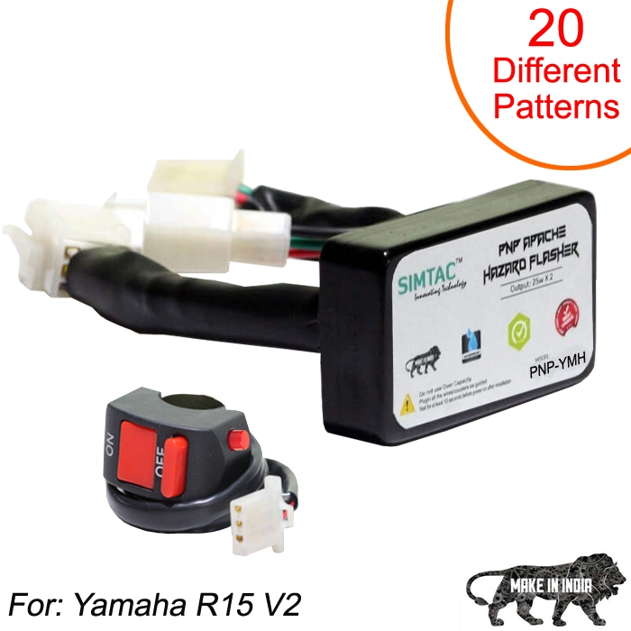 SIMTAC Hazard Flasher Module Adapter for Yamaha Bikes/ Motorcycle, Waterproof 20 Patterns Plug & Play Hazard Flasher Module with Control Switch
