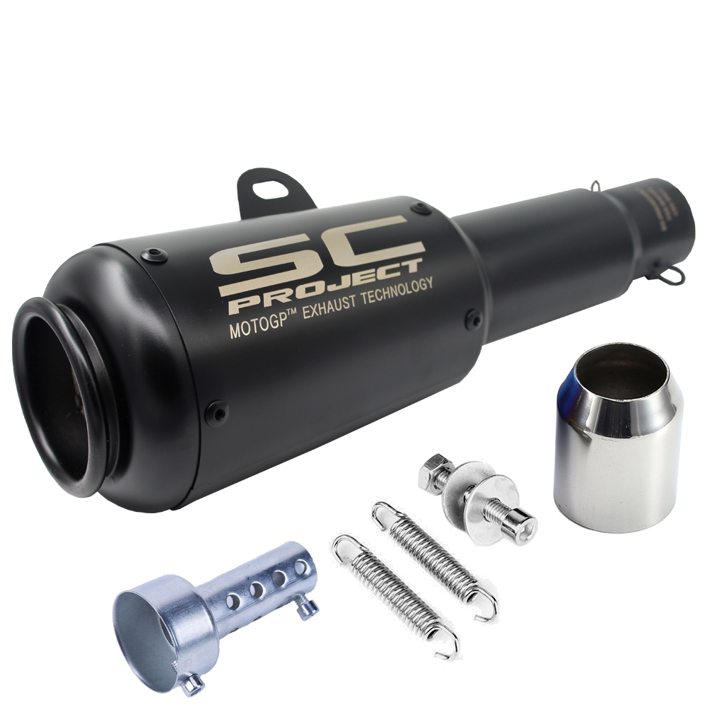 Universal SC Project Black Metal Long Exhaust Silencer, 36-51mm Muffler Pipe & DB Killer for all Bikes/ Motorcycle