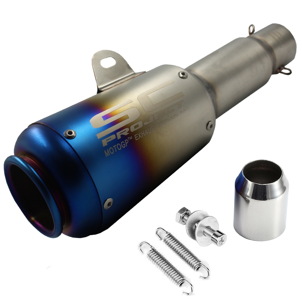 Universal SC Project Long Rainbow Blue Head (Rocket) Exhaust Silencer, 36-51mm Muffler Pipe for all Bikes/ Motorcycle