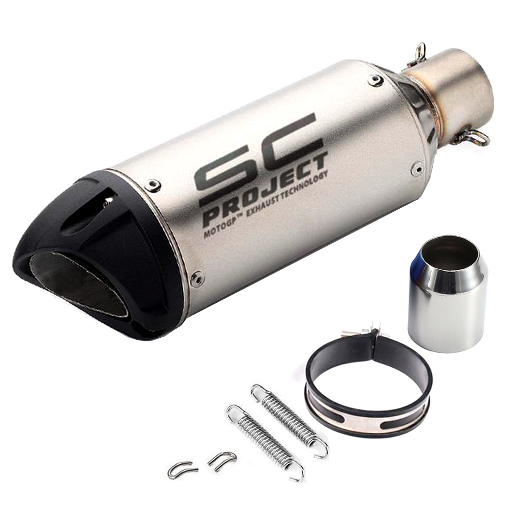 Universal SC Project Silver Exhaust Silencer with Black Cap, 36-51mm Muffler Pipe for all Bikes/ Motorcycle